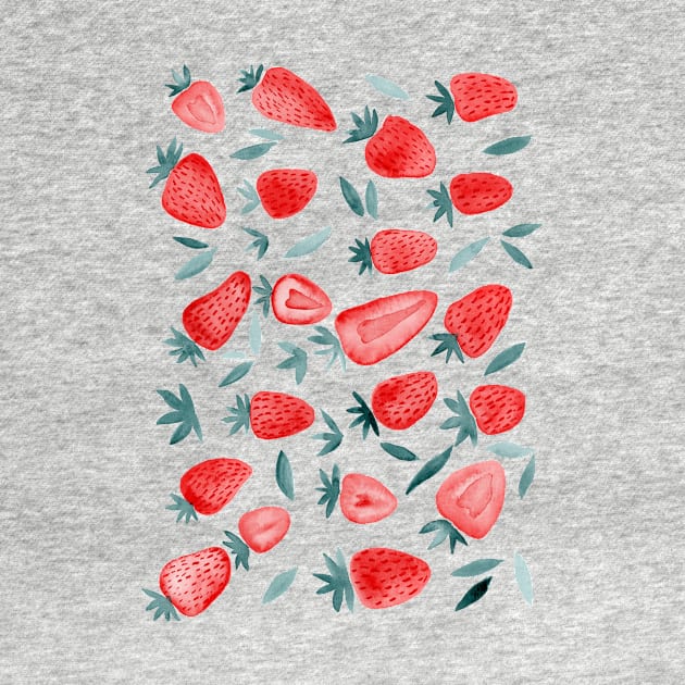 Watercolors strawberries - red and teal by wackapacka